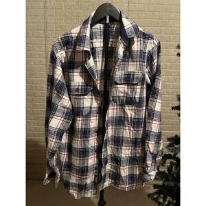 SPLIT Mens Plaid Flannel Shirt Long Sleeve Button Up Size M Blue White Red